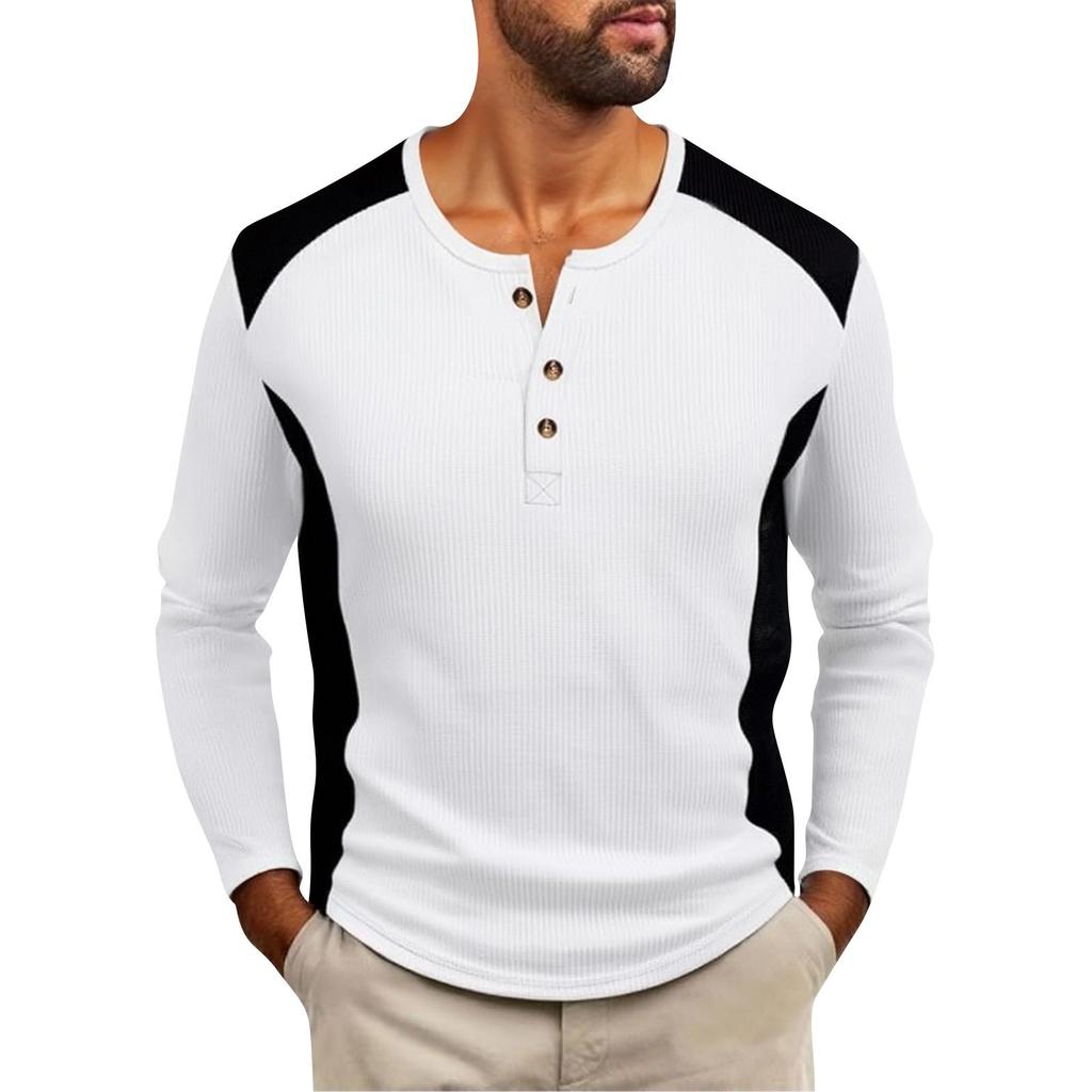 Men's Double Color High Collar Button Long Sleeve Shirt Casual Autumn/Winter Top