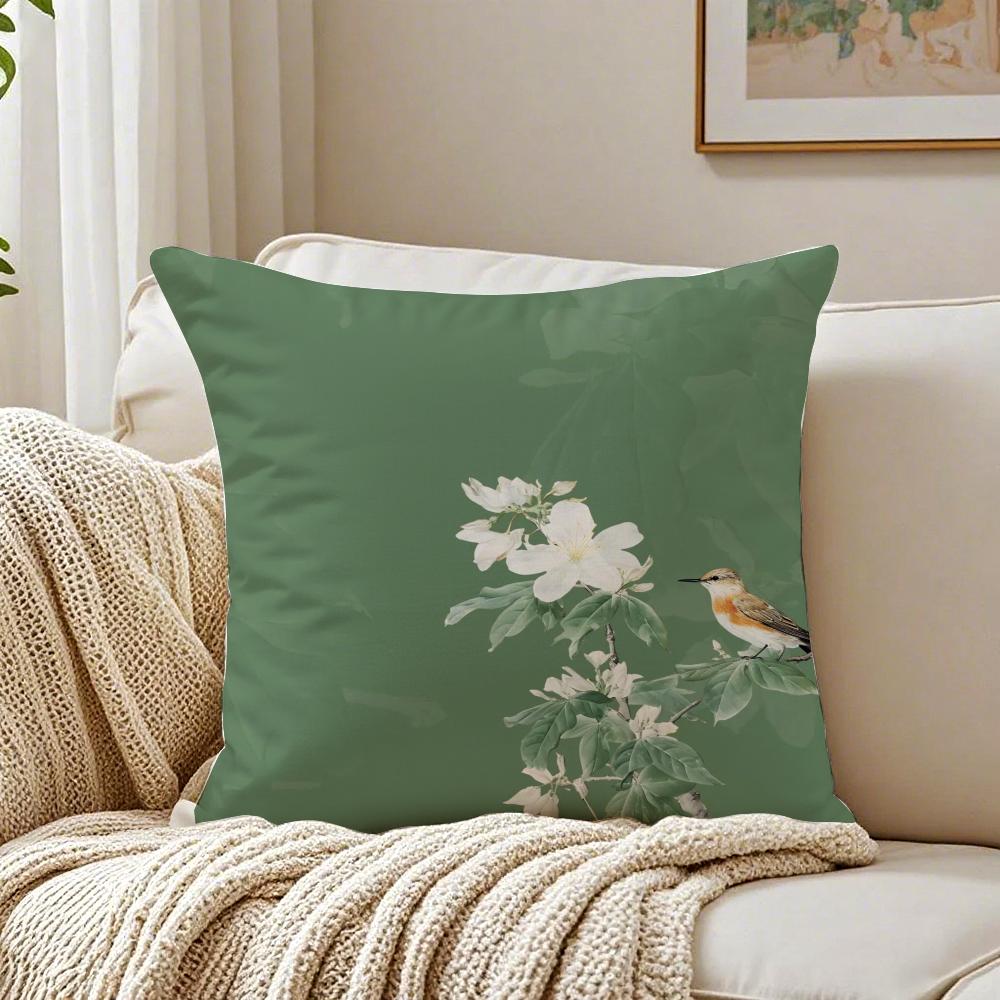 Chinese Style Simple Bird Flowers Cushion Cover Pillowcase Antidustmite Living Room Sofa Decor Cushion Room