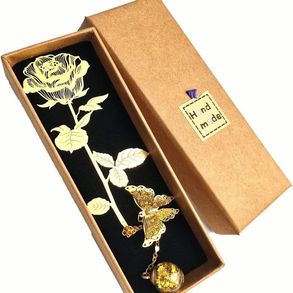 Rose Bookmarks Gift Box Flower Bookmark Student Stationery Gifts Unique Page Marker Book Page Holder Book Clip