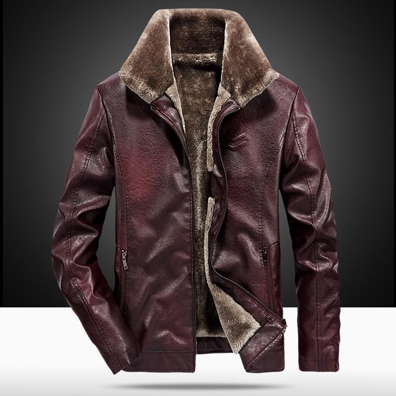 Winter new men's leather jacket fur integrated jacket thermal leather jacket middle-aged and elderly dad clothing fleece thicker