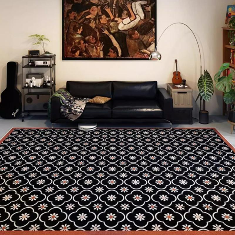 Retro Plaid Living Room Decorative Carpet Antique Sofa Coffee Table Soft Mat Wipeable Bedroom Bedside Plush Rugs Tapis