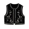European American Women's Velvet Embroidered Sequin Vest