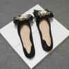 Fashion pearl beading crystal pandent flats women  silk pleated bowknot ballerina shoes woman pointed toe moccasins big size 43