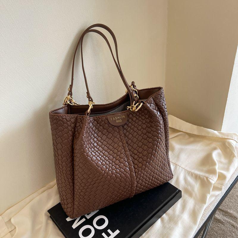 Korean Retro Casual Large Capacity Woven Tote Bag for Women - Versatile Shoulder Bag 2026