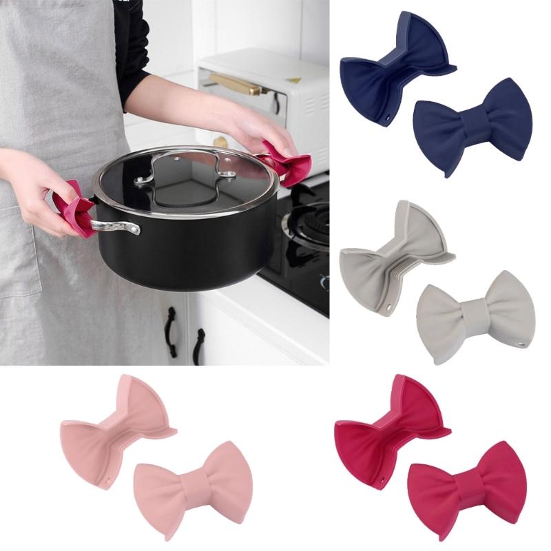 Pack of 2 Non Slip Heat Resistant Glove Silicone Finger Guard Kitchen Cookware Silicone Bowknot Clip for Oven Baking