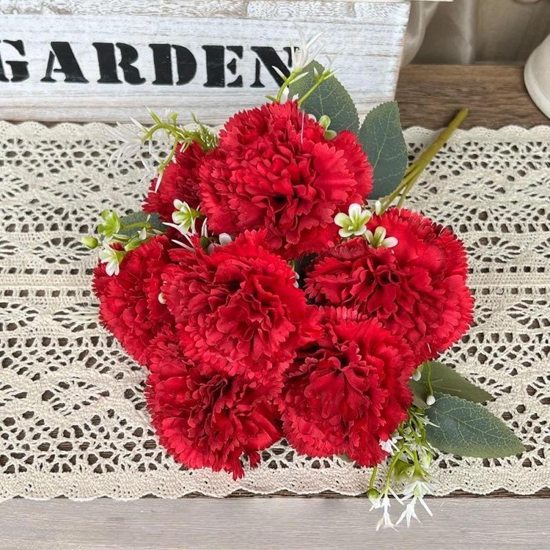 Artificial 7-Heads Carnation Bouquet 1Pcs Waterproof Fake Floral for Holiday Celebration Home Party Decoration