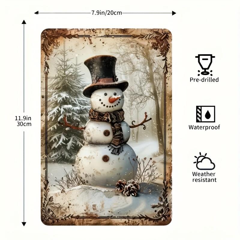 

1 шт. Винтажний металевий жестяний знак зі сніговиком, 8x12 дюймів, Рустикальне залізне настінне мистецтво, Святковий Різдвяний декор для приміщень/вулиці 20x30cm（7.8x11.8inch）