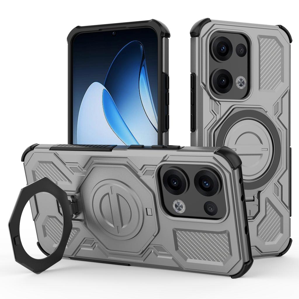 For Oppo Reno13 5G (Global) Magnetic Case Rotating Metal Kickstand PC + TPU Phone Back Cover