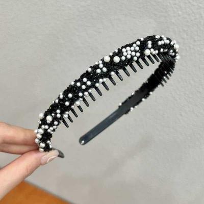 Süßes Strass-Anti-Rutsch-Haarband Perlen-Kunststoff-Kristallzahn-Haarband Koreanischer Stil Kopfschmuck Dünnes Gesichtswasch-Haarreif Dame