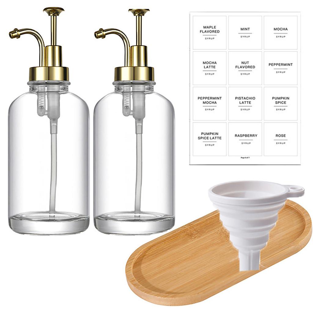 2 Stück Flüssigseifenspender 500 ml Klares Glas Nachfüllbarer Flüssig-Handseifenspender für Badezimmer Küche Gold