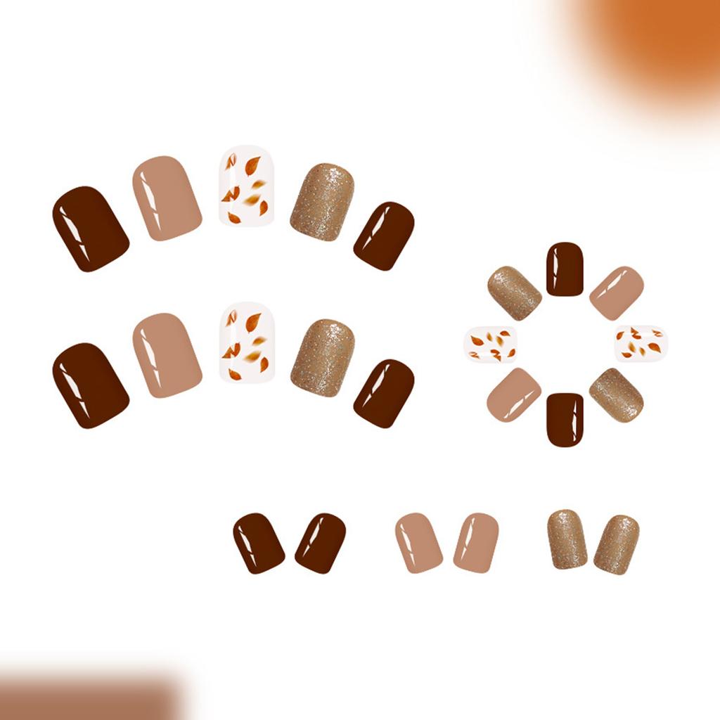 Seasonal Brown Shine Fake Nail Removable Press On Nails Tips Reusable Comfortable For Daily Use Simple To Apply 24pcs/