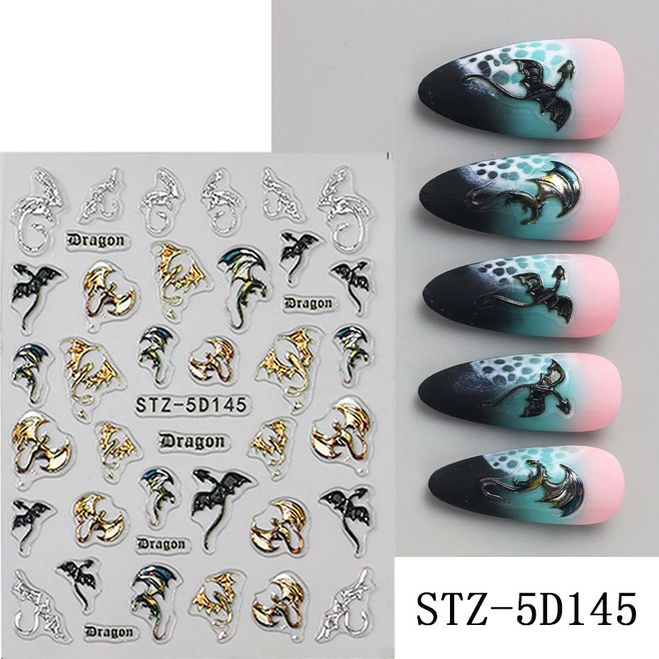 1/2pcs 5D Embossed Metallic Colorful Dragon Nail Stickers Snowflakes Self-Adhesive DIY Nail Decals Sliders Manicure Decorations