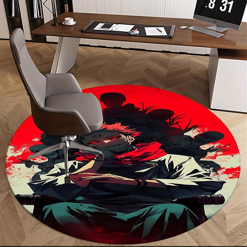 1pc Demon Slayer Tanjiro Kamado Round Carpet - Anime Design Office Chair Mat