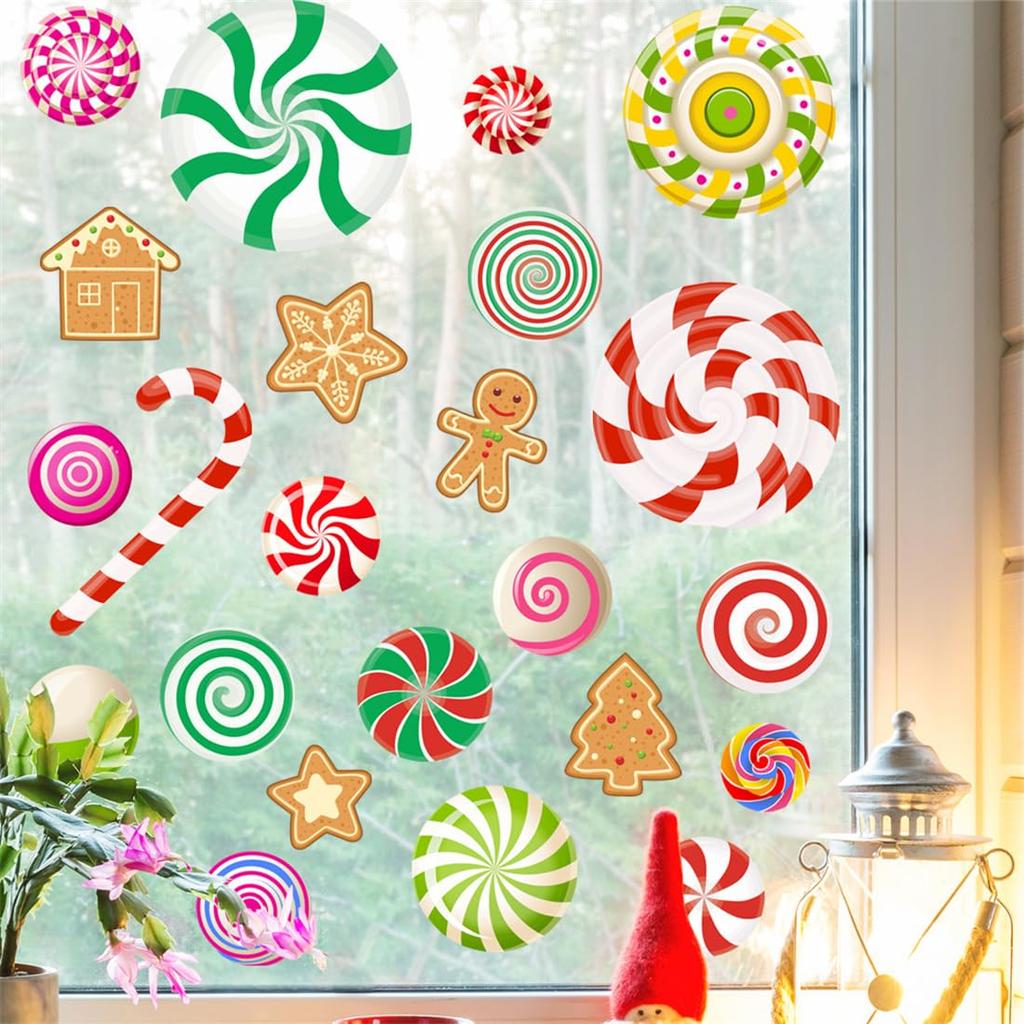 Christmas Wall Candy Cane and Gingerbread Candy Christmas Removable Wallpaper for Home Living Wall Paper Stickers, Pattern, Stylish, Colorful, Round,