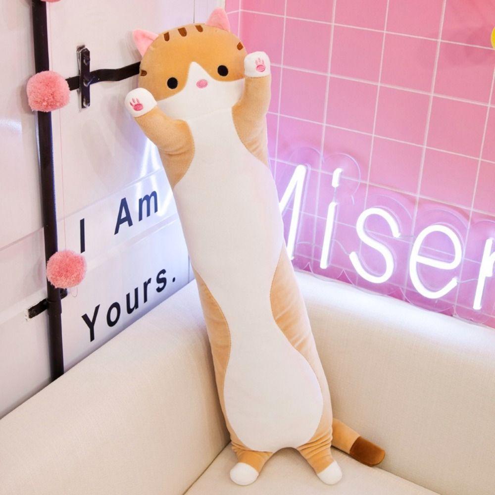 Ultra Soft Long Cat Plush Doll Huggable Side Sleeping Body Pillow Funny Long Throw Pillow  Gift