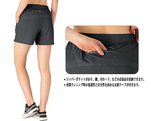 Gopuune Women's Fitness Shorts, Yoga, Training, Golf, Sportswear, Gym Shorts, Loungewear, Moisture-Wicking, Quick-Drying (Dark Gray, Size L)