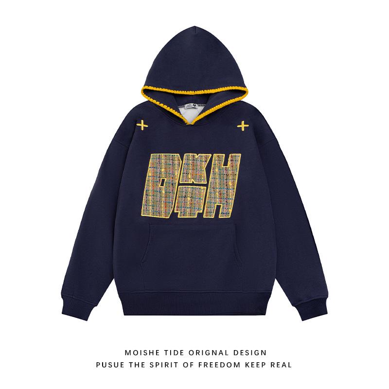 Women s American Patchwork Embroidery Hoodie - Autumn Winter Velvet Thickened Oversized Jacket. XXXL