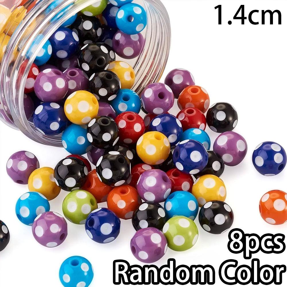 4/8/16pcs 14mm Opaque Block Shaped Bubble Gum Beads with Polka Dot Pattern, Mixed for DIY Craft Beads In Rainbow Bracelets, Necklaces, Jewelry Making