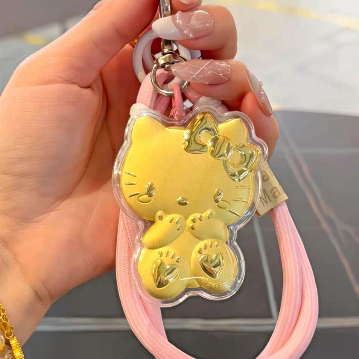 999KT Pure Gold 3D Hello Kitty Cat Pendant & Phone Charm Keychain