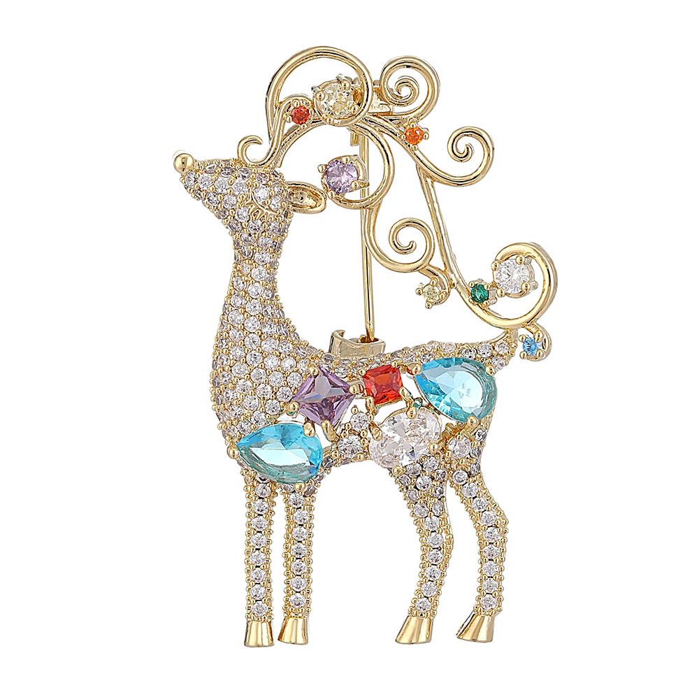 

Корейская Мода Красочная Брошь в виде Оленя с Цирконами - Рождественский Темпераментный Аксессуар 3x5cm (9g)