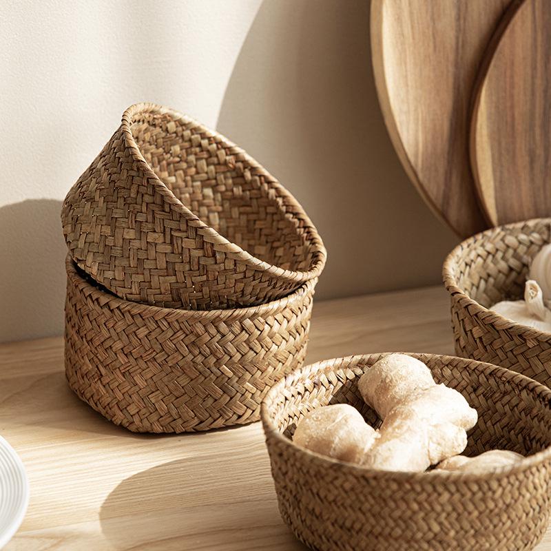 Natural Seaweed Woven Storage Basket for Kitchen & Entryway