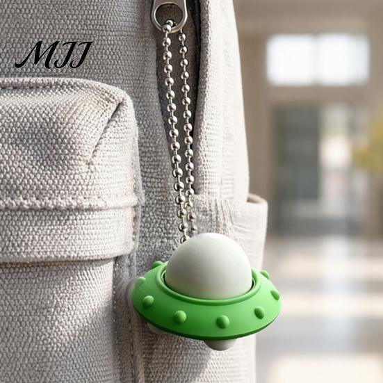 Fidget Toy Pendant 3D Printed UFO Decompression Toy, Creative Flying Saucer with Desktop Gadget Metal Bead Chain for Stress Relief, Anxiety
