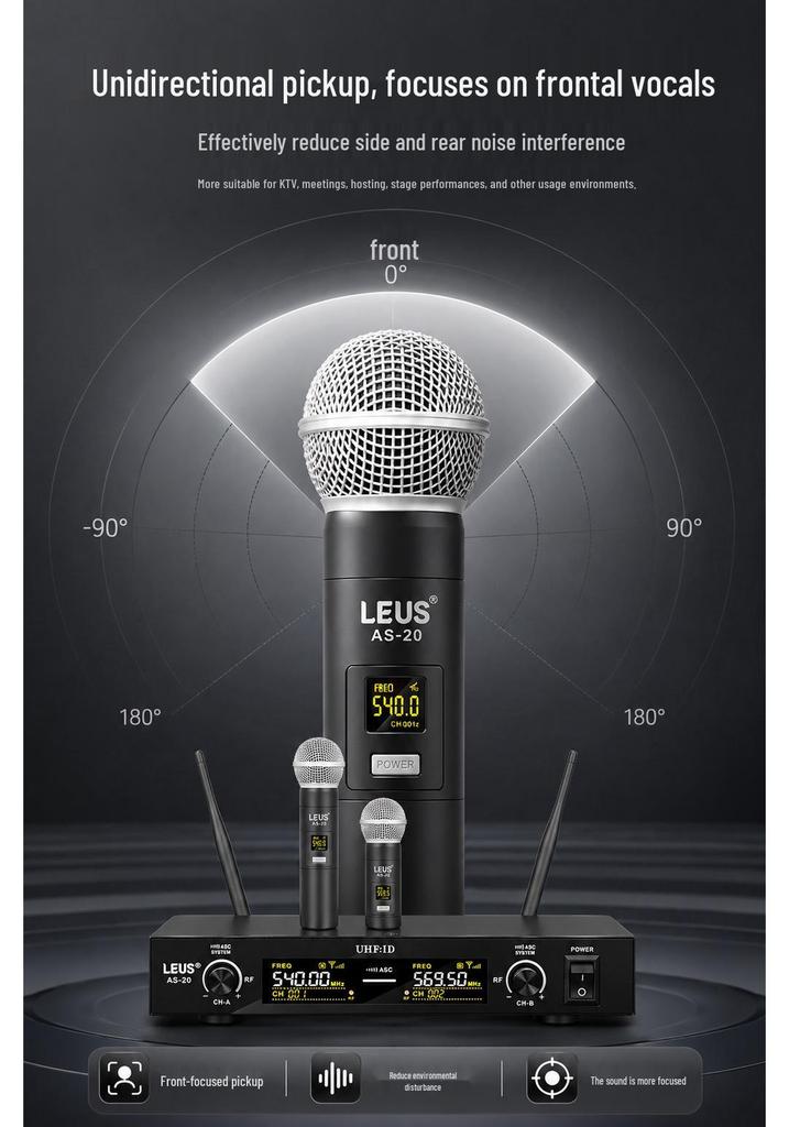 AS-20 Dual UHF Wireless Microphone for Professional Home, Stage, and KTV Use