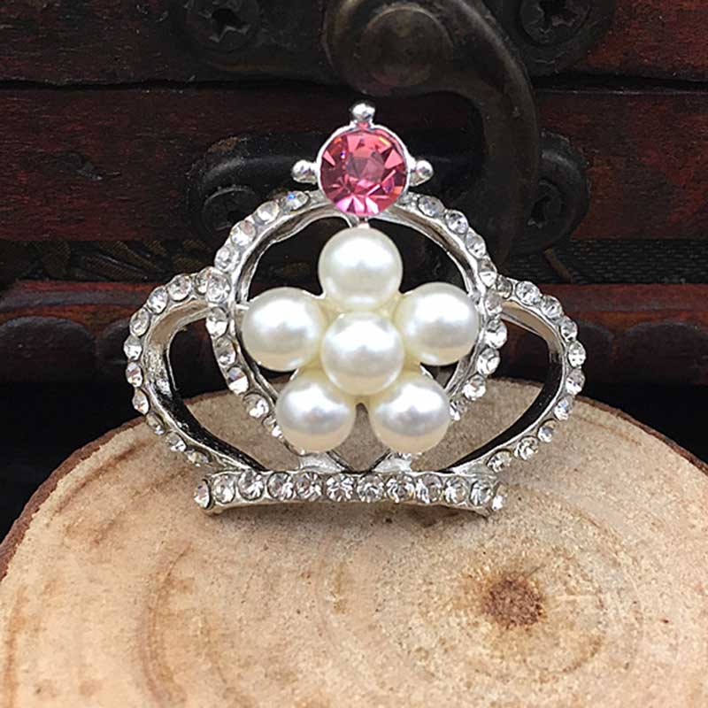 Engood 50Pcs Pearl Rhinestone Crown Buttons Sewing Trim & Embellishments Craft Buckle for DIY Children's Hair Wedding Decoration