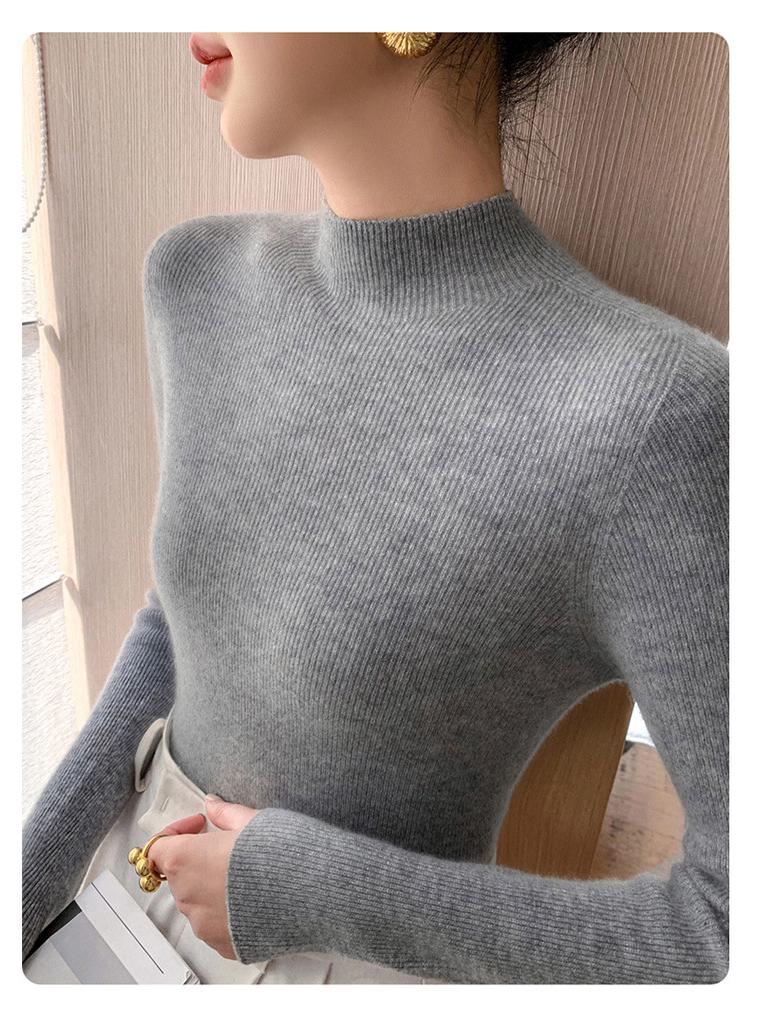 Women's Slim-Fit High-Neck Solid Color Casual Sweater