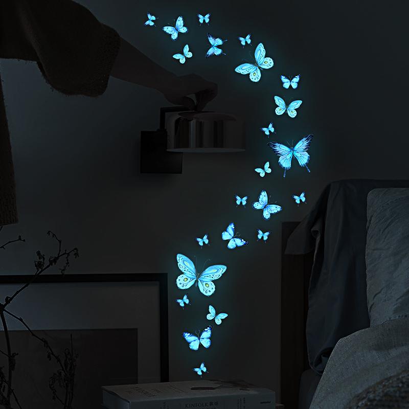 1 Set Creative Luminous Wall Stickers Self-adhesive Fluorescent Home Decor Blue Butterfly DIY