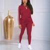 Neues Damen Freizeit-Sportbekleidungsset, einfarbiges langärmliges Oberteil und lange Hose zweiteiliges Set