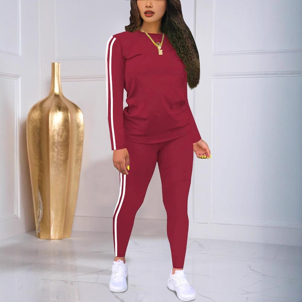 Neues Damen Freizeit-Sportbekleidungsset, einfarbiges langärmliges Oberteil und lange Hose zweiteiliges Set