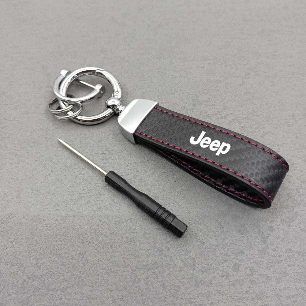 Dla Jeepa Tekstura włókna węglowego Skóra Brelok do kluczy samochodowych Brelok dla Jeep Wrangler JL JK Renegade Grand Compass Gladiator Cherokee
