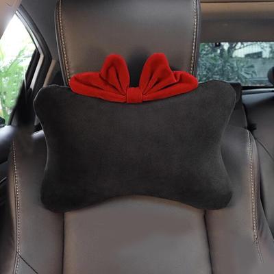 1pc Cute Cartoon Red Bowknot Car Neck Pillow Universal Auto Seat Headrest Support Seatbelt Cover Car Accessories for Women