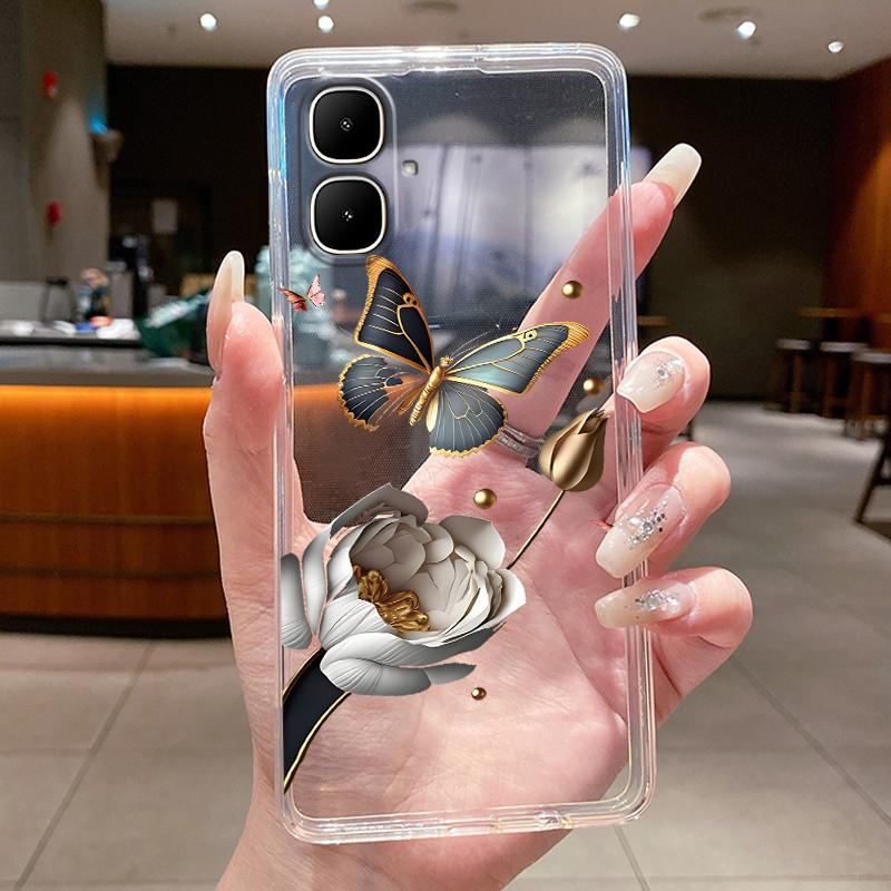 For Infinix Smart 10 Case X6725 Clear Silicone Luxury Fashion Butterfly Flower Soft TPU Bumper Cover Infinix Smart10 Phone Case