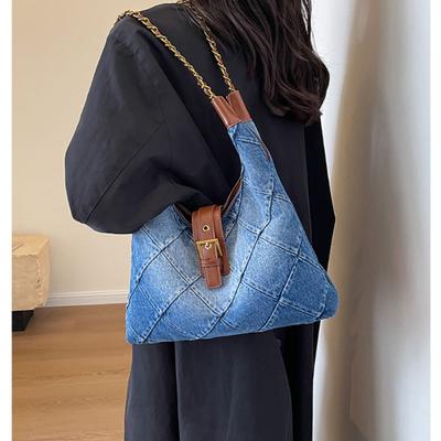 Nischen-Casual Patchwork Washed Denim Bag Damen Große Kapazität Vintage Mode Unterarmtaschen Pendler Single Shoulder Tote Pack