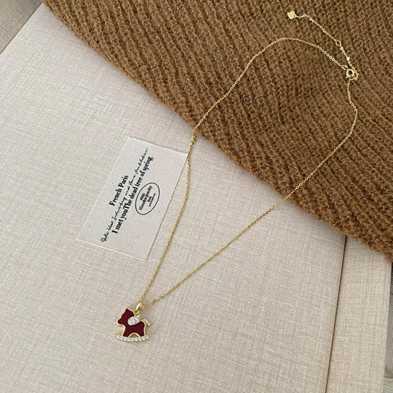 French simple zircon natal year pony pendant necklace accessories women's sweater chain necklace