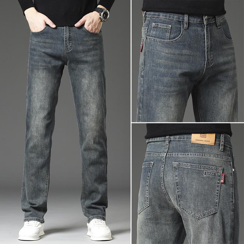Jeans Men s Autumn And Winter New Slim Straight Elastic Loose Trendy Pants Men s Casual Trousers Men s Clothing 28 светло-синий