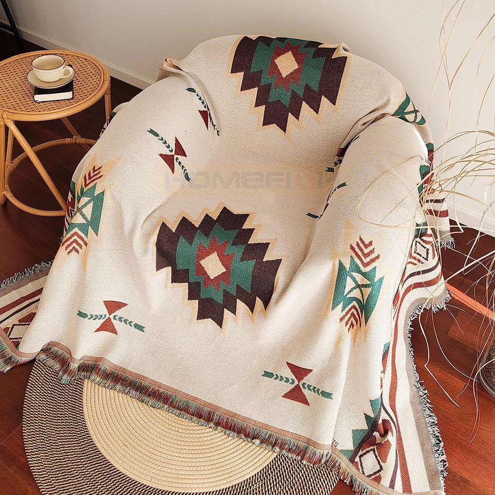 Azteken-Decke Übergroße Boho-Kuscheldecke mit Fransen Südwestliche Geometrische Wandteppich Vintage Gewebte Kuscheldecken Doppel-S