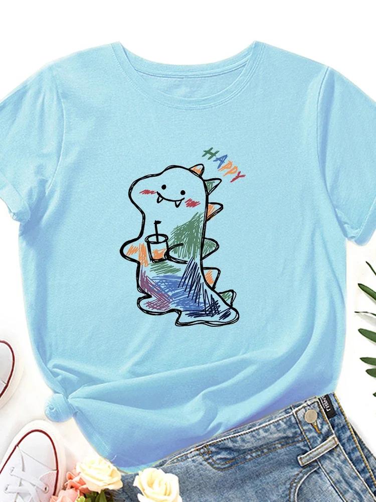 Cartoon Dinosaur Print Women T Shirt Short Sleeve O Neck Loose Women Tshirt Ladies Tee Shirt Tops Camisetas Mujer