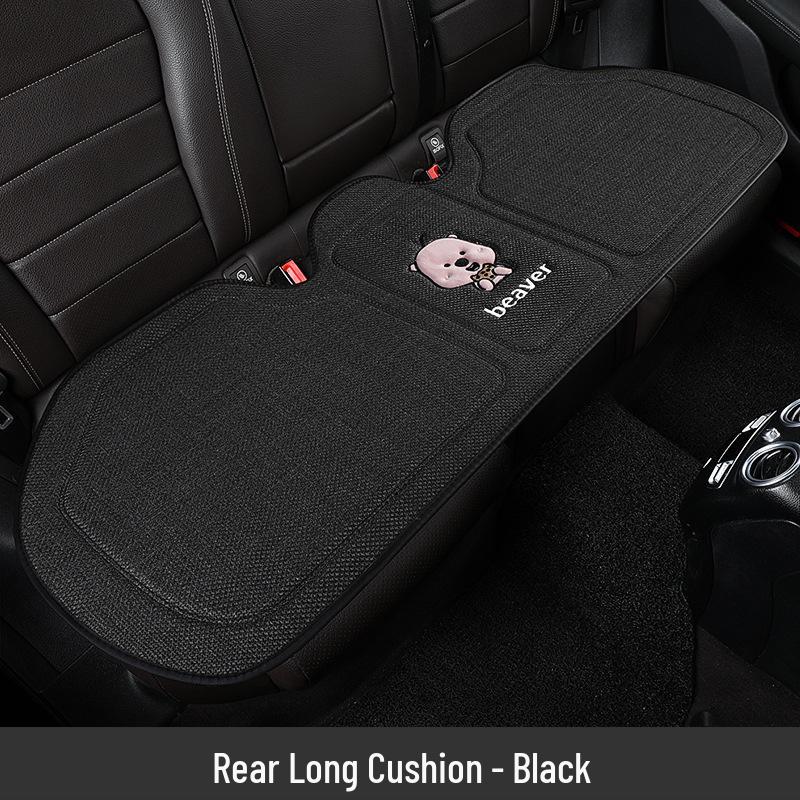 Beaver Cartoon Cotton Linen Car Seat Cushion for Hyundai Festa, Elantra, Tucson - All-Season Use.