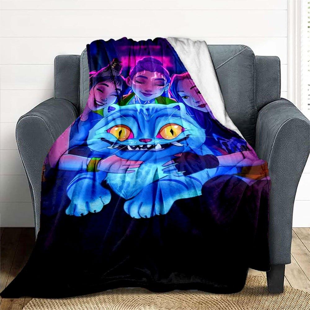 Neon Glow Cat Friends Hoodie - Cyberpunk StyleBlanket Lightweight Flannel Throw Blanket for Sofa, Bed, Travel, Camping, Livingroom, Office,