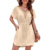 QICED Women's Fashion Summer Spring Solid Color Print V-Neck Short Sleeve Casual Dresses