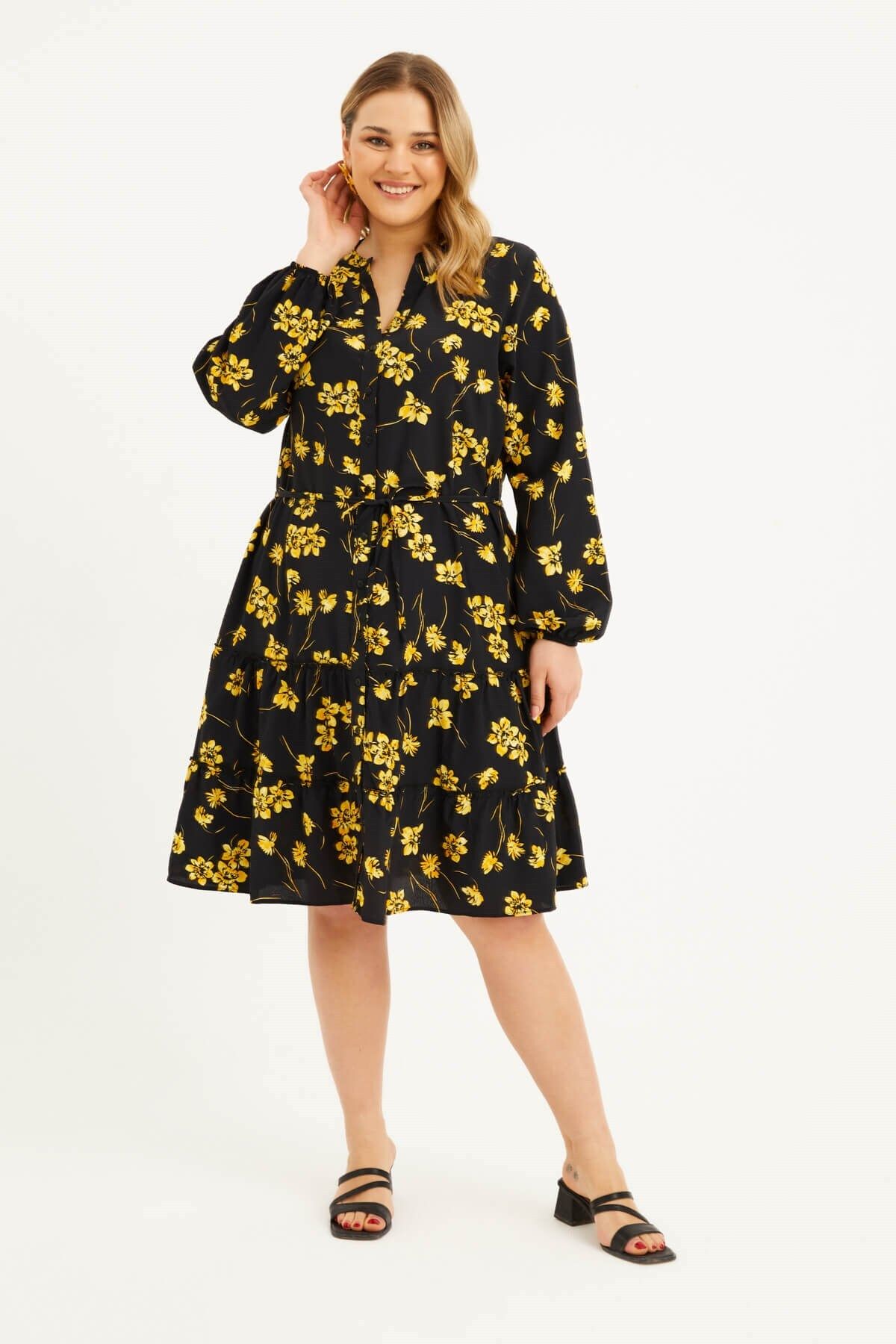 

Women s Big Size Dress Ruffle Detailed Belted Dress L