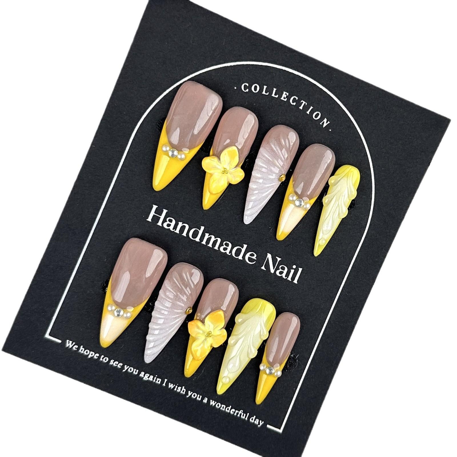 

3D Цветочные Накладные Ногти Слим Миндаль Накладные Ногти Тисненые Рельефные Стилет Ручной Работы Наклейки для Ногтей ЕС США Нейл-арт L