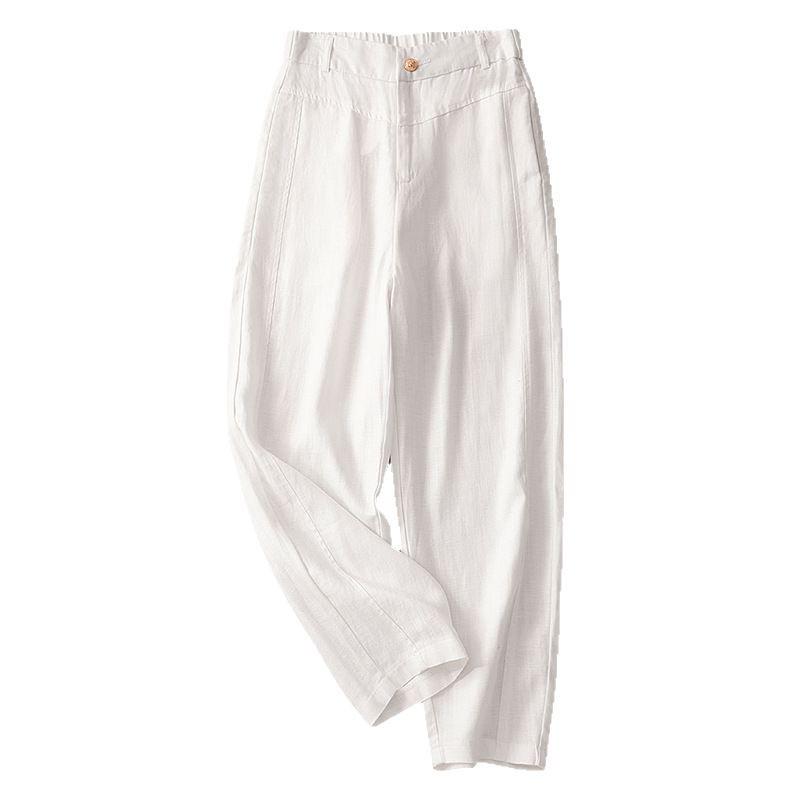 Women's Summer 2025 White Tencel High Waist Harem Pants - Lightweight Nine-Point Cotton Linen Carrot Straight Leg Design