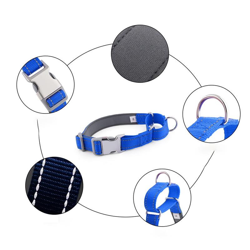 Portable Reflective Nylon Dog Chain Collar Adjustable Soft Diving Fabric Lining Outdoor Safety Cat Dog Collar Collier Pour Chien