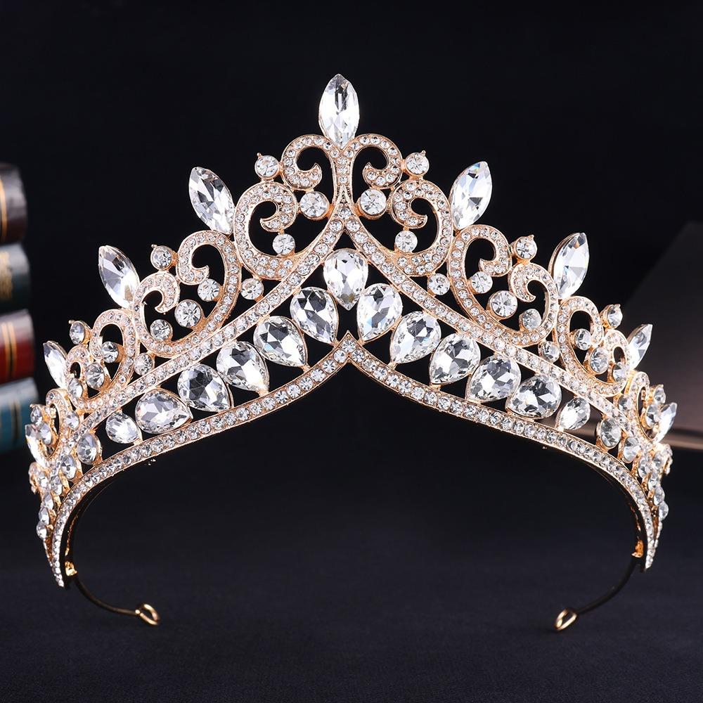 Vintage Shiny Baroque Crown Metal Hair Ornaments Princess Tiara Bridal Hair Tiara Headwear Rhinestone Crown Headband