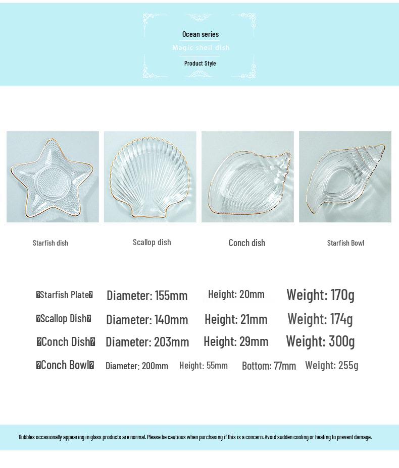Ocean Series Gold Rimmed Seashell Glass Plate for Snacks & Desserts