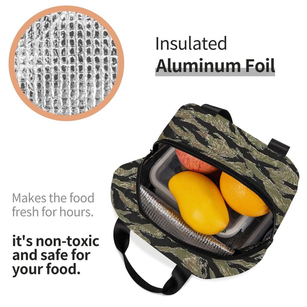 US Army Camouflage Tiger Stripe Insulated Lunch Bag for Women Office Cooler Thermal Food Box Tote Lunch Boxes Container
